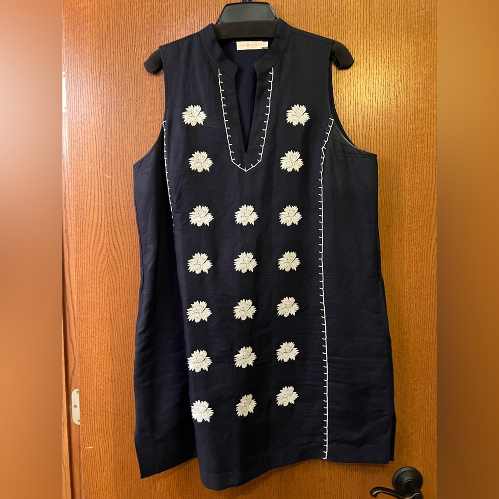 Tory Burch Blue Dress with cream Stitching